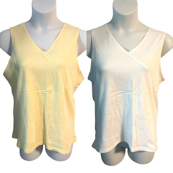 Bay Studio Plus Size 1X Yellow and White Sleeveless V Neck Tank Tops Shirts Soft - Picture 1 of 9